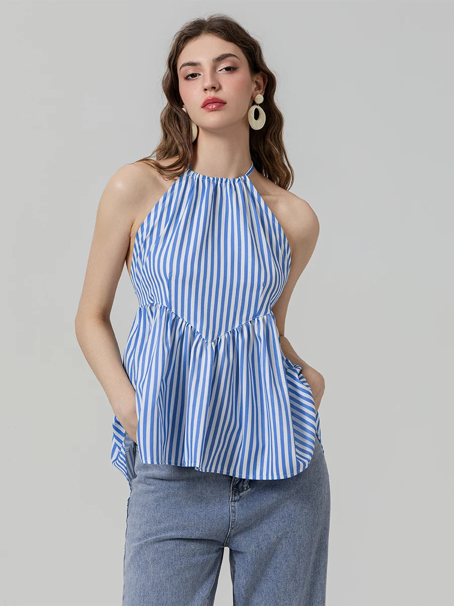 Striped Halter Peplum Top - Side View