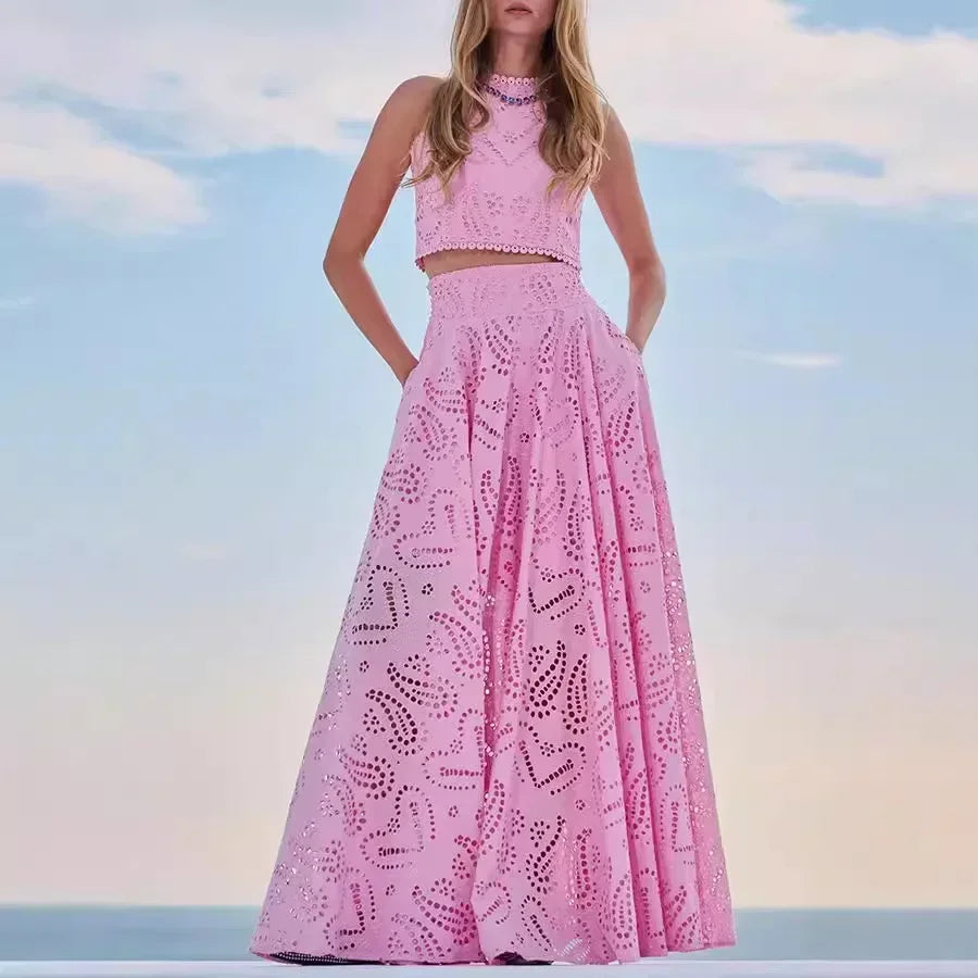 Embroidered Two-Piece Maxi Set - Side View