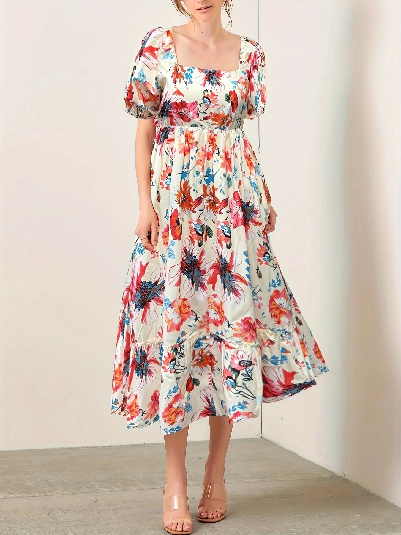 Floral Puff Sleeve Maxi Dress
