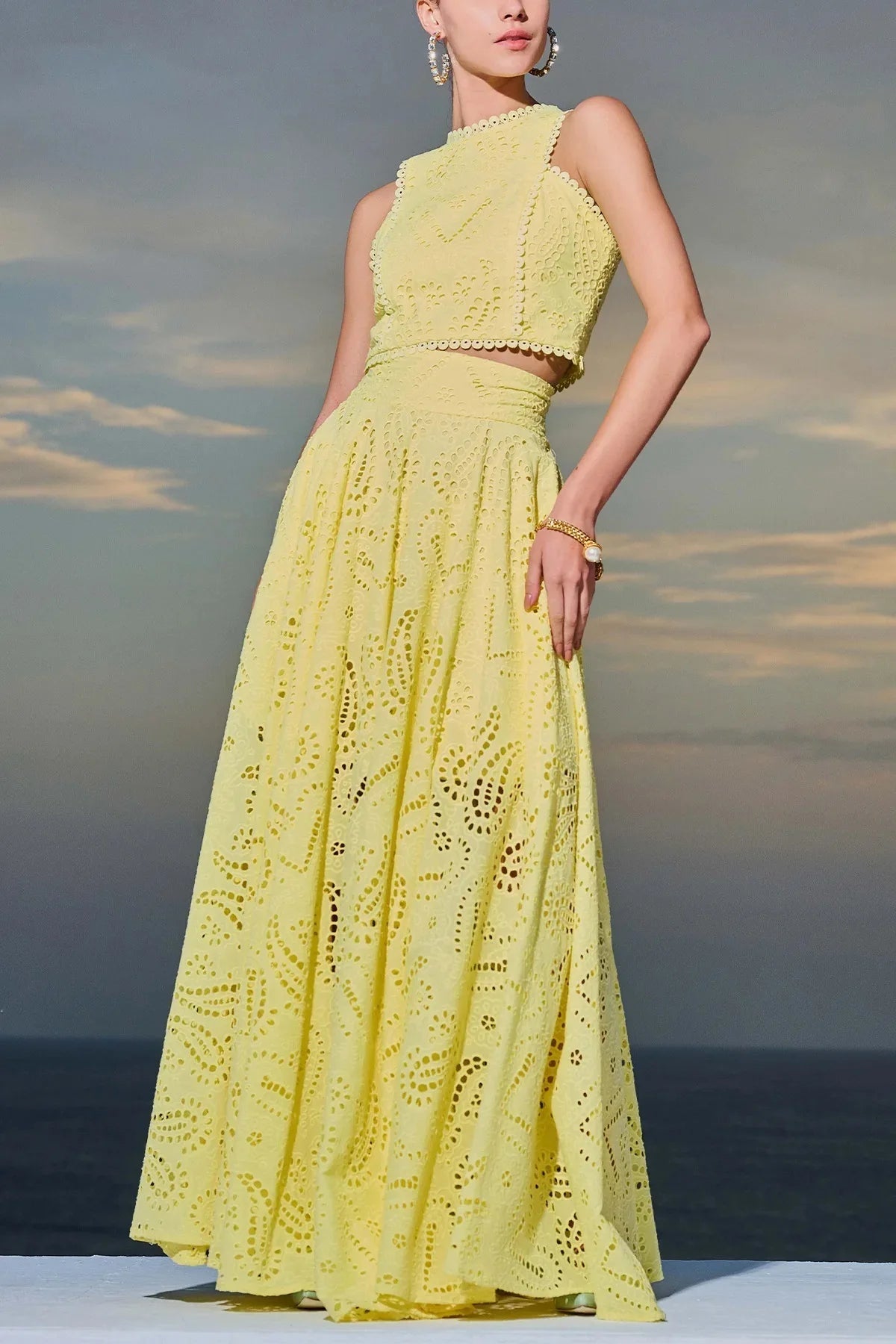 Embroidered Two-Piece Maxi Set - Front View