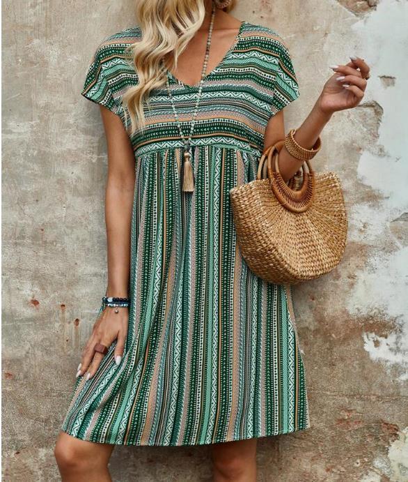 Striped Boho Mini Dress - Front View